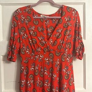 NWOT Boden red paisley print jersey knit dress midi length 12US 16UK